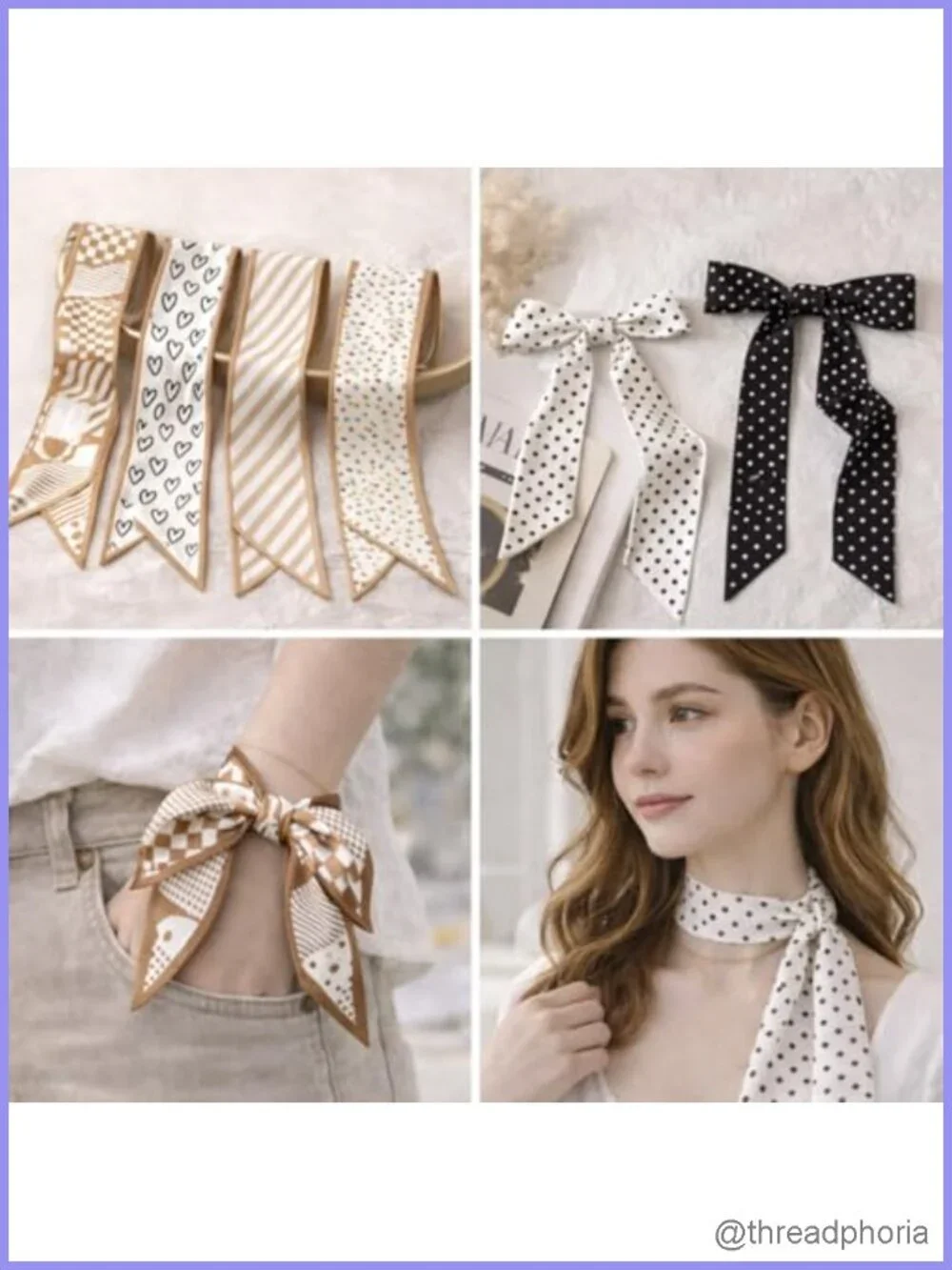 Faux Silk Fashion Scarf Set Twilly Scarves for Handbags Headbands